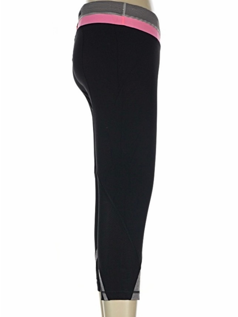 lululemon athletica Black Capri Leggings with Pink Waistband and Gray Accents - Picture 3 of 8